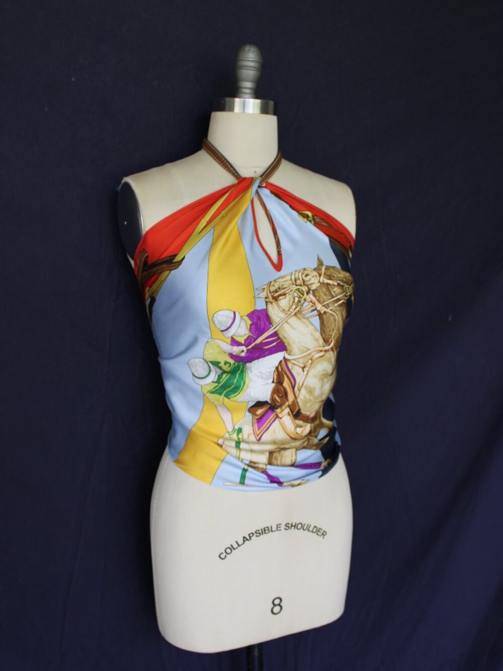 Ralph Lauren equestrian Polo horse halter silk scarf leather tunic dress top XS - Picture 4 of 12
